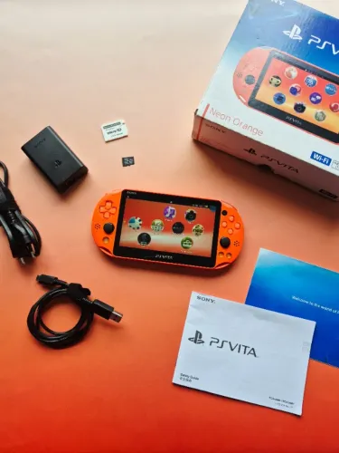 PS Vita (Psvita) Slim Neon Orange Completo na Caixa + 64Gb Lotado de Jogos