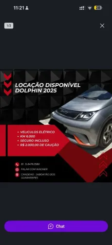 Aluguel de carro elétrico dolphin gs para motorista de aplicativo ativo uber, 99, indriver
