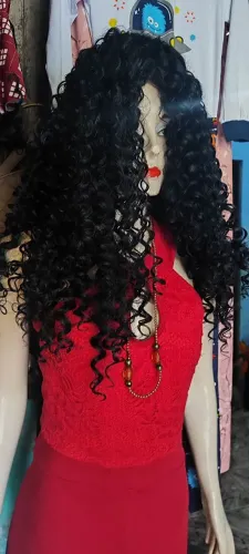 peruca longa cacheada afro 