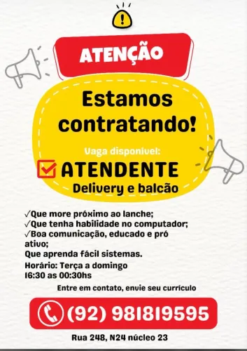 ATENDENTE DE BALCÃO E DELIVERY