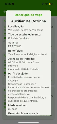 Auxiliar de cozinha - Salário 1.705,00 - 7:20 hrs de trabalho