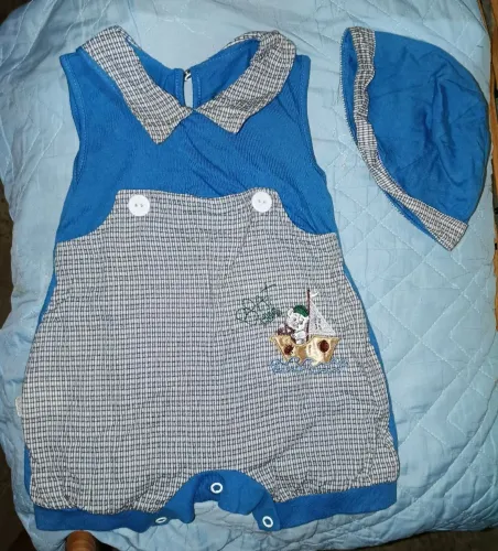 Macacão Curto Azul/Xadrez Baby Menino