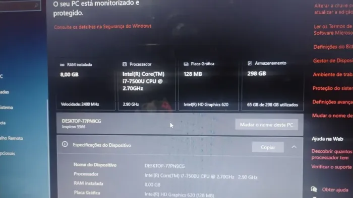 Notebook Dell Intel i7 (7° Geração) 8gb de ram 300gb de HD