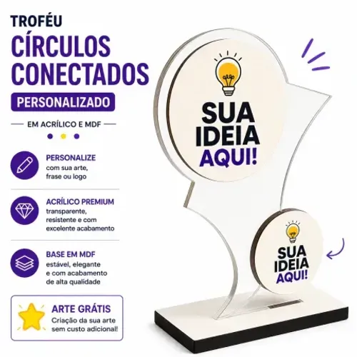 Trofeu circulos conectados personalizado em Acrílico e MDF