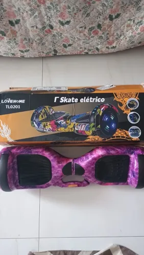 Skate Elétrico Hoverboard 6.5 Som Bluetooth Com Luz Led Roxo Cor Fogo E Água