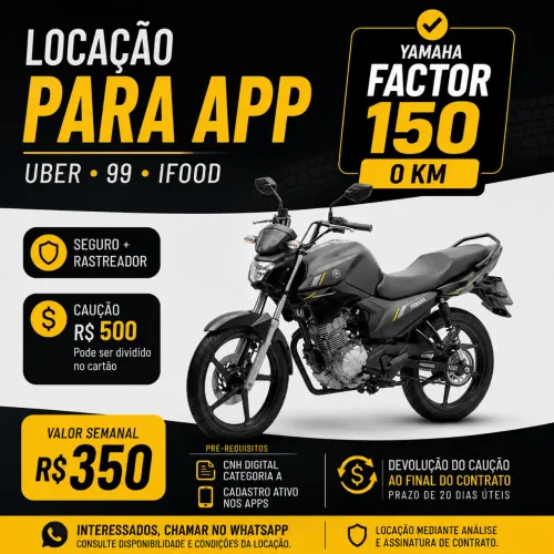 Moto 0km para locação 350/semana