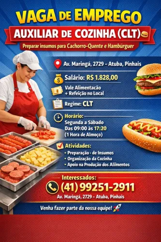 Vaga de emprego - Auxiliar de Cozinha CLT