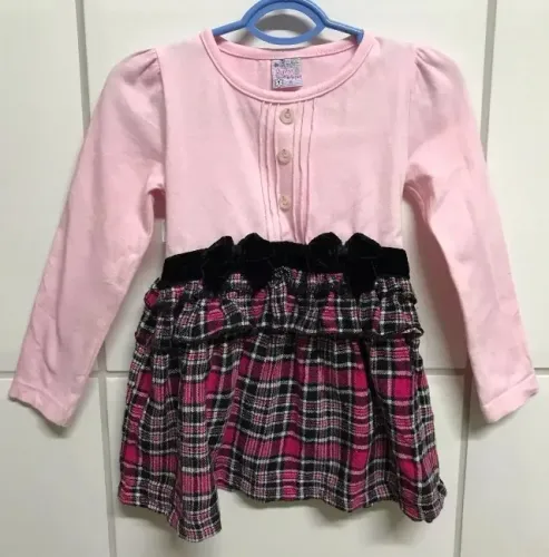 Vestido Infantil Bebê Manga Longa Rosa e Xadrez - Tam 1