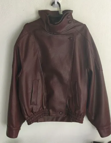 Jaqueta Bordô Vintage Estilo Couro Transpassada Streetwear - Tam L/G