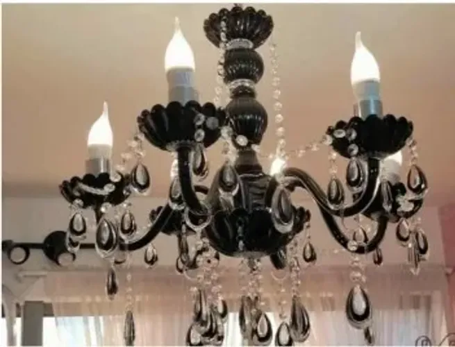 2 Lustres Cristal Pretos 6 braços