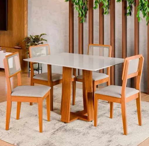 Conjunto de Mesa Com Vidro Athenas 4 cadeiras 120x90