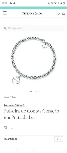 Tiffany & Co.<br>Pulseira de Contas Coração em Prata de Lei<br>R$ 2.400,00