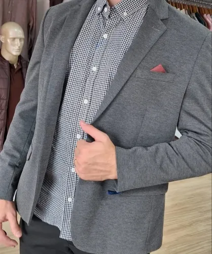Paletó Blazer Dochtos 466 Slim Malha Lisa Tamanho 54 Cinza