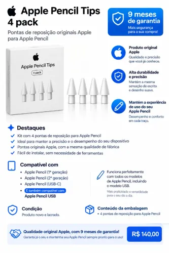 Apple Pencil Tips - 4 pack 100% Original Com Nota Fiscal na Garantia