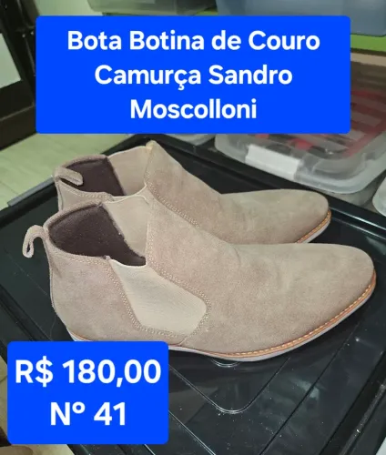 Botina Bota de Couro Camurça Sandro Moscolloni Bege