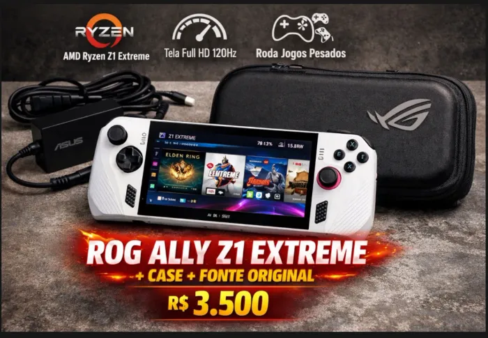 ROG Ally Z1 Extreme + Case + Fonte Original - R$ 3.500 