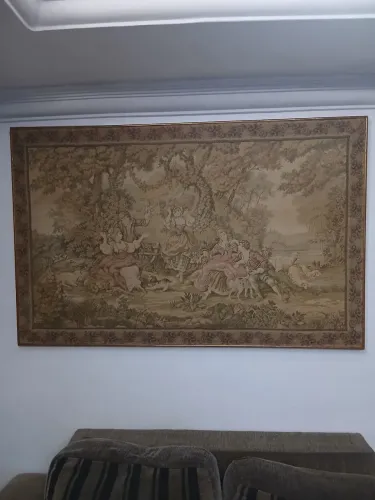 QUADRO TAPEÇARIA ANTIGA GOBELIN FÊTE PRINTANIÉRE 85X132CM ORIGINAL VINTAGE 