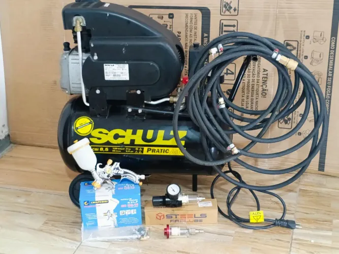 Compressor Ar 25L CSI 6,6 2P6HZ Mono Pratiko 1,5cv Schulz,127v,mais kit de pintura 