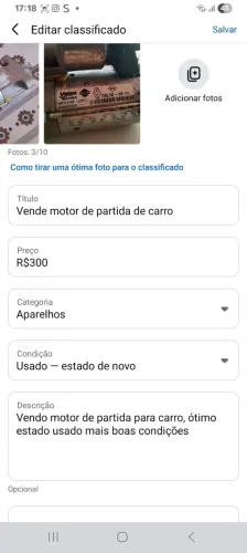 Vendo motor de partida para carro