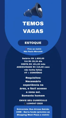 Aux Expedição/Estoque - Zona Sul, somente homem