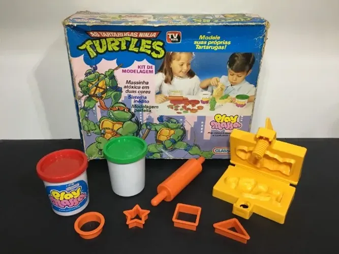 Raro Brinquedo Play Massa As Tartarugas Ninja Glasslite Completo 1991 Kit Massa de Modelar