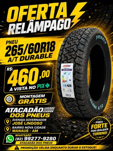 PNEU 265/60/18 A/T DURABLE LETRAS BRANCAS HILUX S10 SW4 R$:460,00 NO PIX