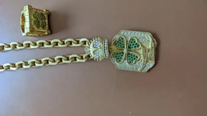 Cordão de moeda antiga + pingente+ anel
