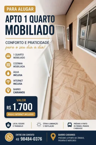 Apartamento de 1 Quarto Mobiliado no Carianos