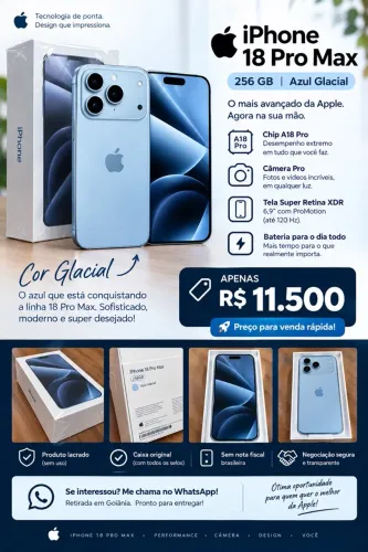 iPhone 18 Pro Max 256GB Azul Glacial - Lacrado + Capinha Importada
