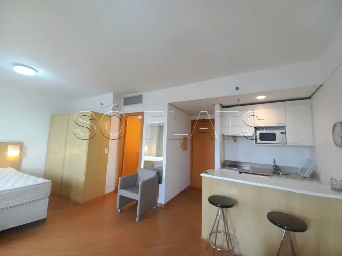 Apto em Alphaville disponível para locação com 28m², 1 dormitório e 1 vaga de garagem.