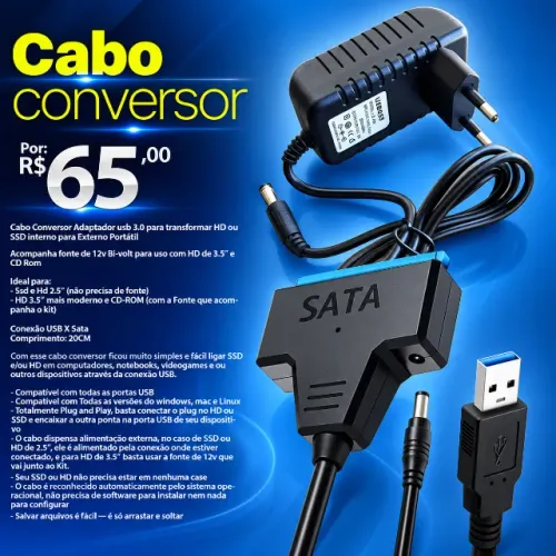 Adaptador Usb 3.0 Sata Com Fonte 12v Para Hd ssd