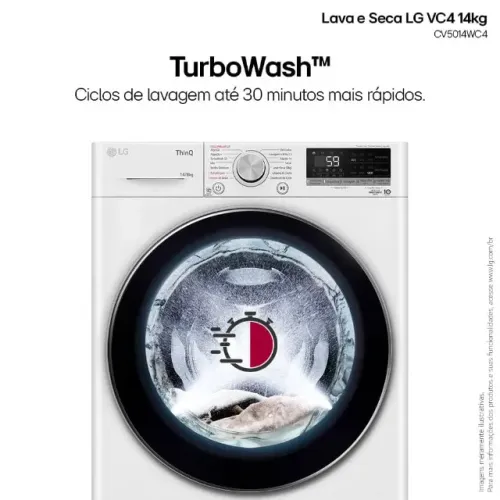Lava e Seca LG VC4 14kg Wi-Fi Nova nota fiscal Smart Inteligência Artificial Branca 220v