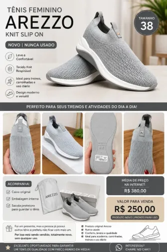 Tênis Feminino Arezzo Knit Slip On - Novo | Nº 38