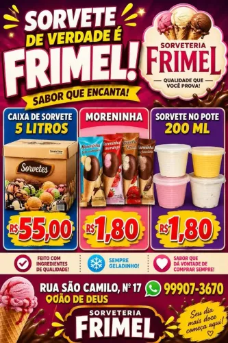 Sorvetes Direto da Fábrica | Caixa 5L, Pote 200 ml, Moreninha, Skimo e Picolés