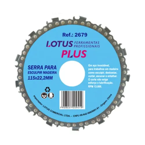 Disco Corrente de Motosserra para Esmerilhadeira Corte em Madeira 115mm x 22,2mm Lotus