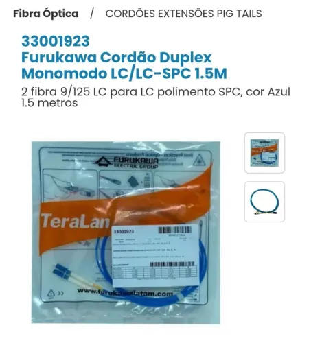 Cordão ótico Furukawa LC/LC tamanho 1,5 metros NOVO