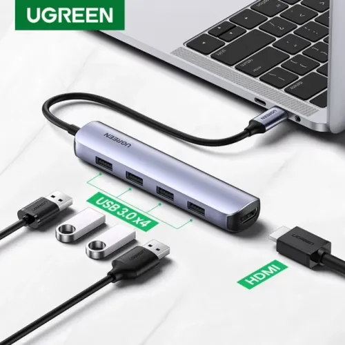 Hub Ugreen 5 Em 1 Usb Tipo C 4 Portas Usb 3.0 E 1 Porta Hdmi