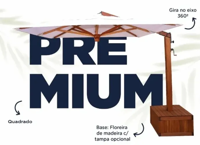 Ombrelone 3x3m Lateral com Floreira , giratorio 360 em madeira e cobertura em bagum