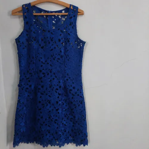Vestido de festa azul- renda Guipir