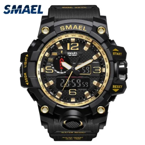 Relógio Militar Smael 1545 Preto com Dourado