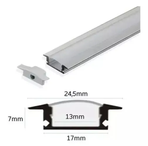 Perfil embutir slim de Alumínio para Fita LED - 24,5mm x 7mm x 2 metros