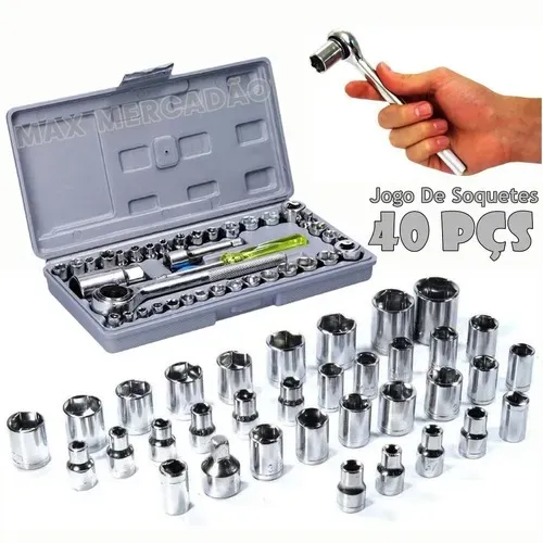 Conjunto Jogo Chave Catraca Reversível Com Soquetes 40 Peças