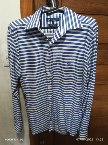 Camisa Social Listrada Azul e Branca Dudalina