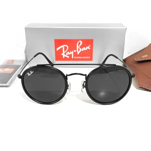 Óculos de sol Ray ban double bridge Redondo preto unissex novo 