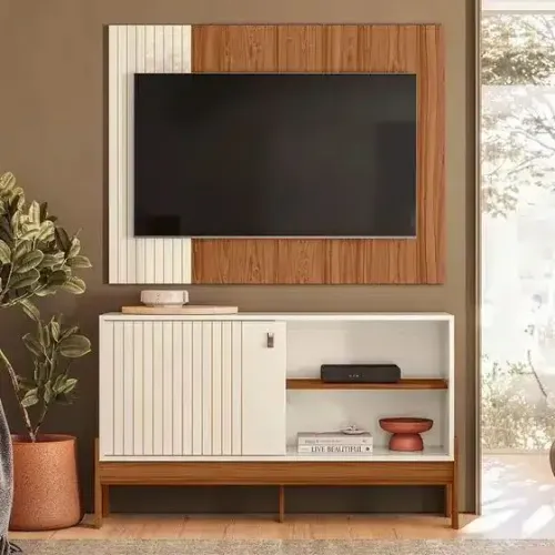 RACK COM PAINEL WOOD 1.20 PORTA DESLIZANTE - TV ATÉ 42 POL
