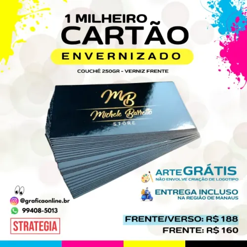 1 Mil Cartão de Visita Verniz . Arte e Entrega Incluso