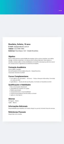 Currículo em PDF com e sem foto..