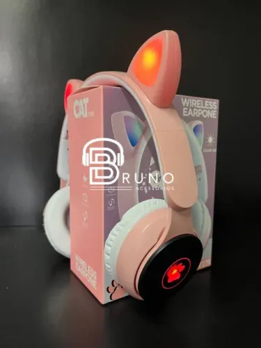 Fones de Ouvido Bluetooth Gato com LED - Novo