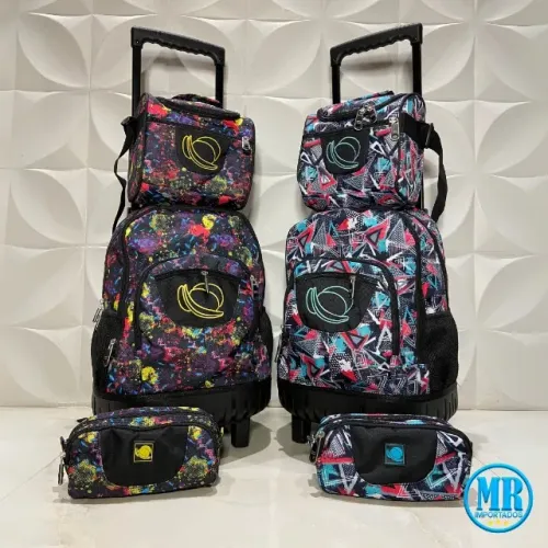 kit mochila de rodinha com estojo grande e lancheira térmica (entrega gratis)