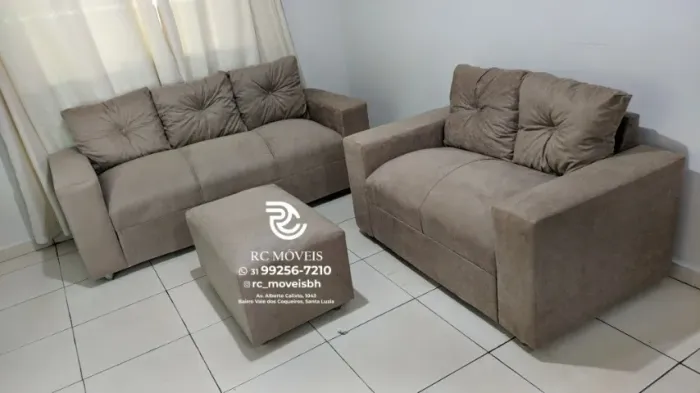 Sofá 2 e 3 pessoas com Puff Suede D33 Confortável Direto da Fábrica - Melhor Preco
